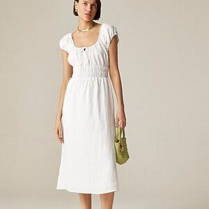 J. Crew Cap-Sleeve Midi Dress in Linen White